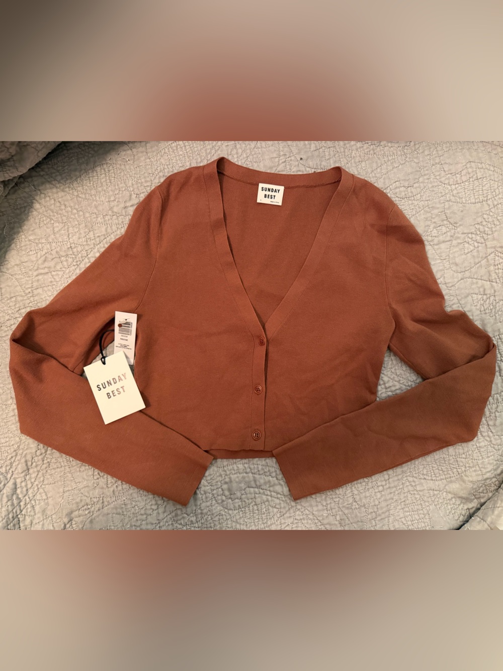 Aritzia Sunday Best Reese Cropped Cardigan Brown NWT